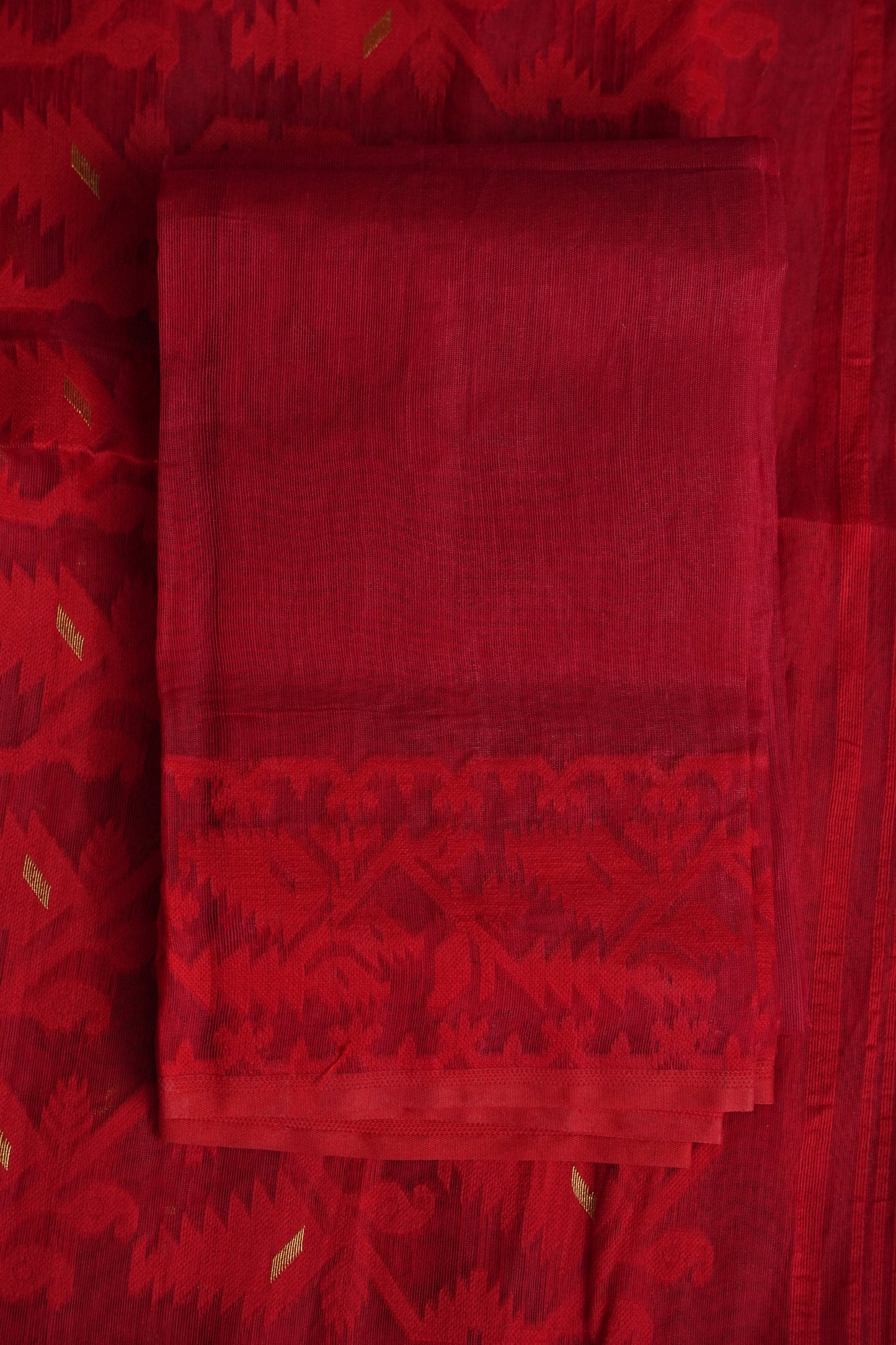 Handloom Jamdani Cotton Saree - Red