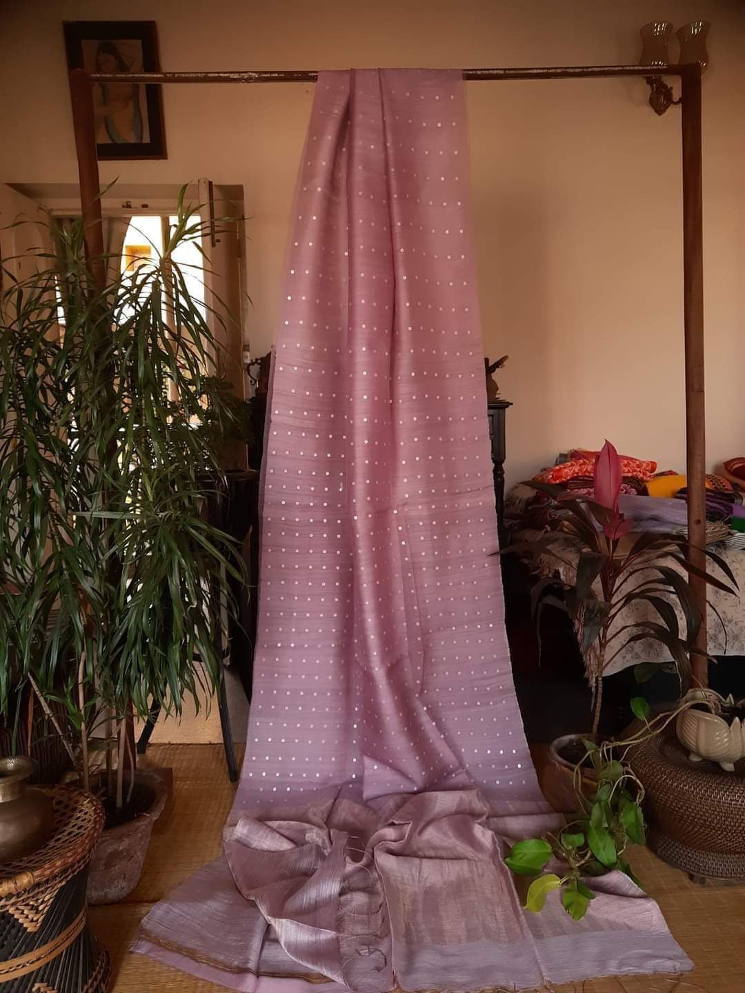 Mauve Pink Pure Muslin Pure Silk Saree|Silk Mark Certified