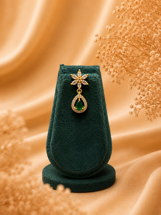 Elegant AD Stone Necklace Set with Emerald Drop Choker Pendant Set