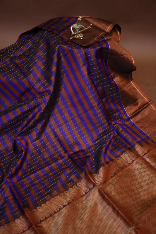 Pure Soft Silk Saree - Copper & Royal Blue
