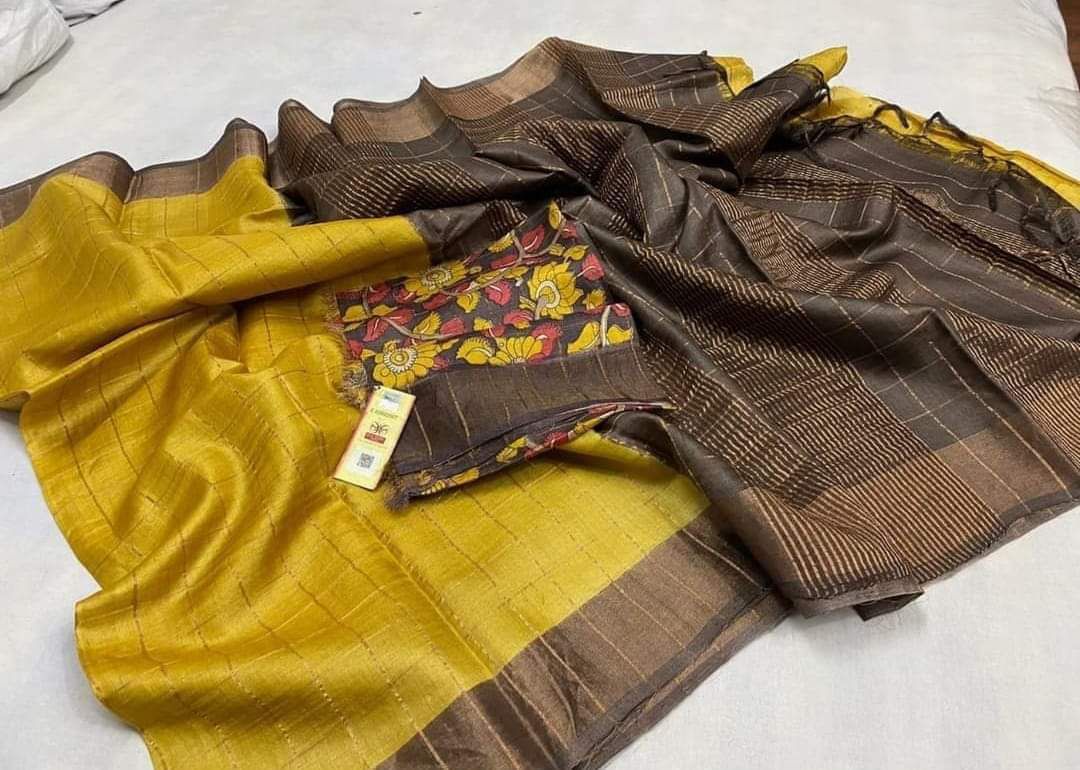 Pure Tussar Silk Saree with Handpainted Blouse-|Silk Mark Certified