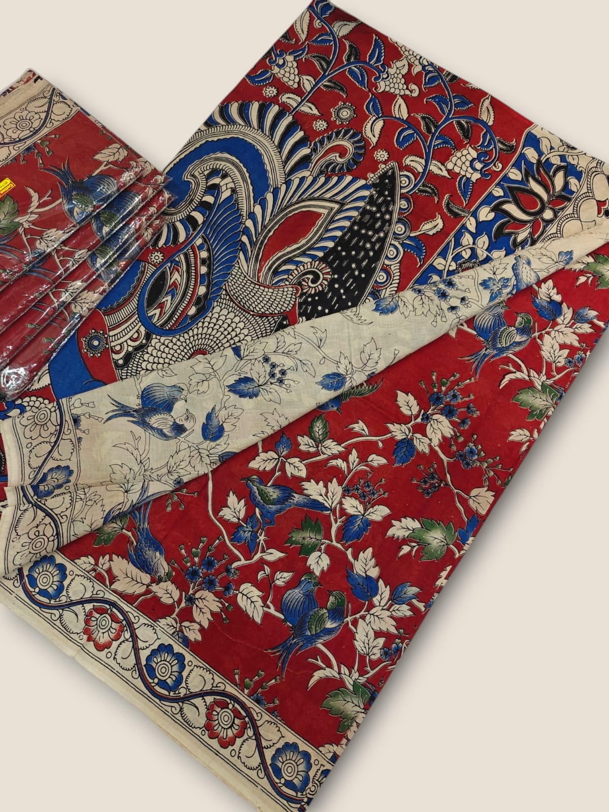 Pure Cotton Saree with Digital Kalamkari Prints – Maroon & Royal Blue
