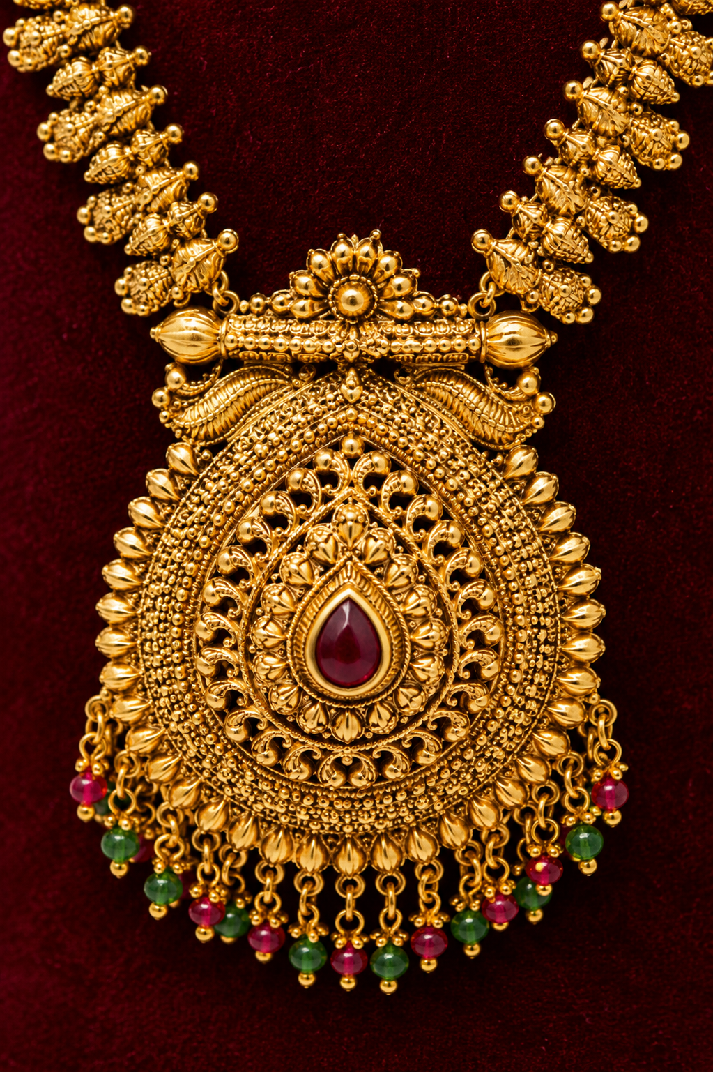 Antique Gold-Plated Long Necklace Set with Traditional Pendant