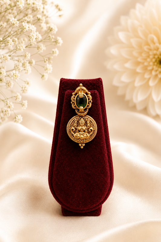 Antique Gold-Plated Lakshmi Coin Mala Choker Necklace Set with Emerald Accents
