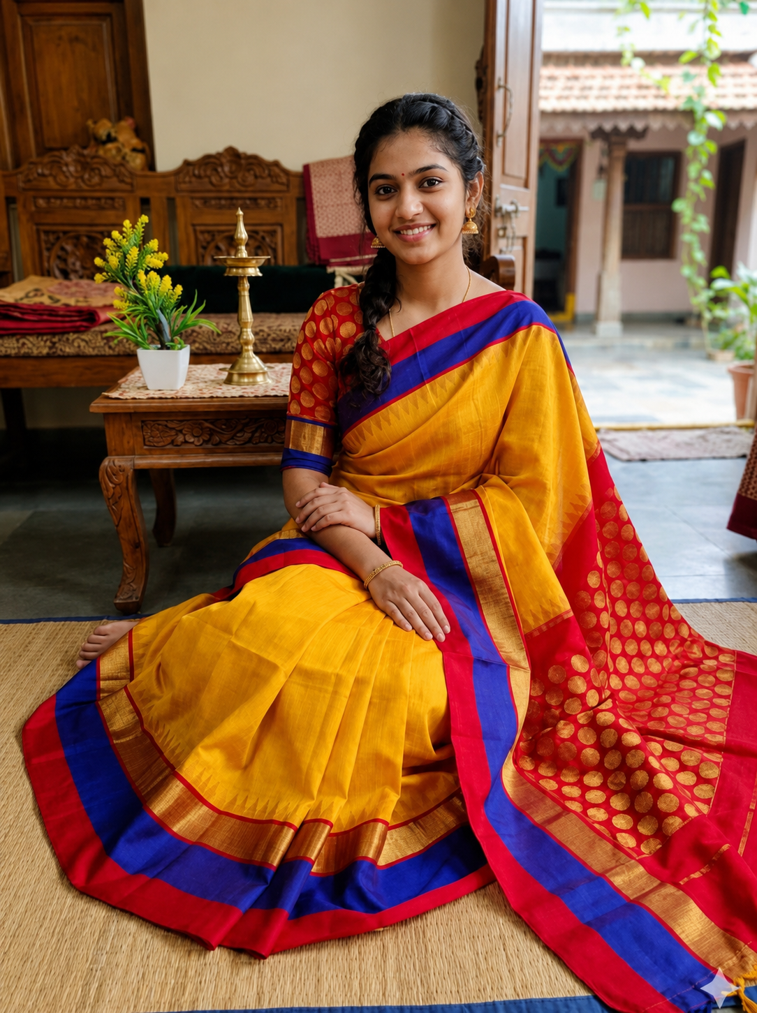 Pure Kuppadam Korvai Silk Cotton Pattu Saree-Yellow & Red