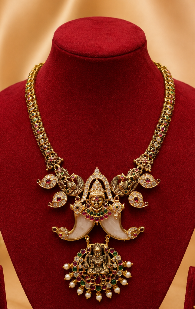 Statement Antique Lakshmi & Mango Design 1 Gram Gold Jewellery Set