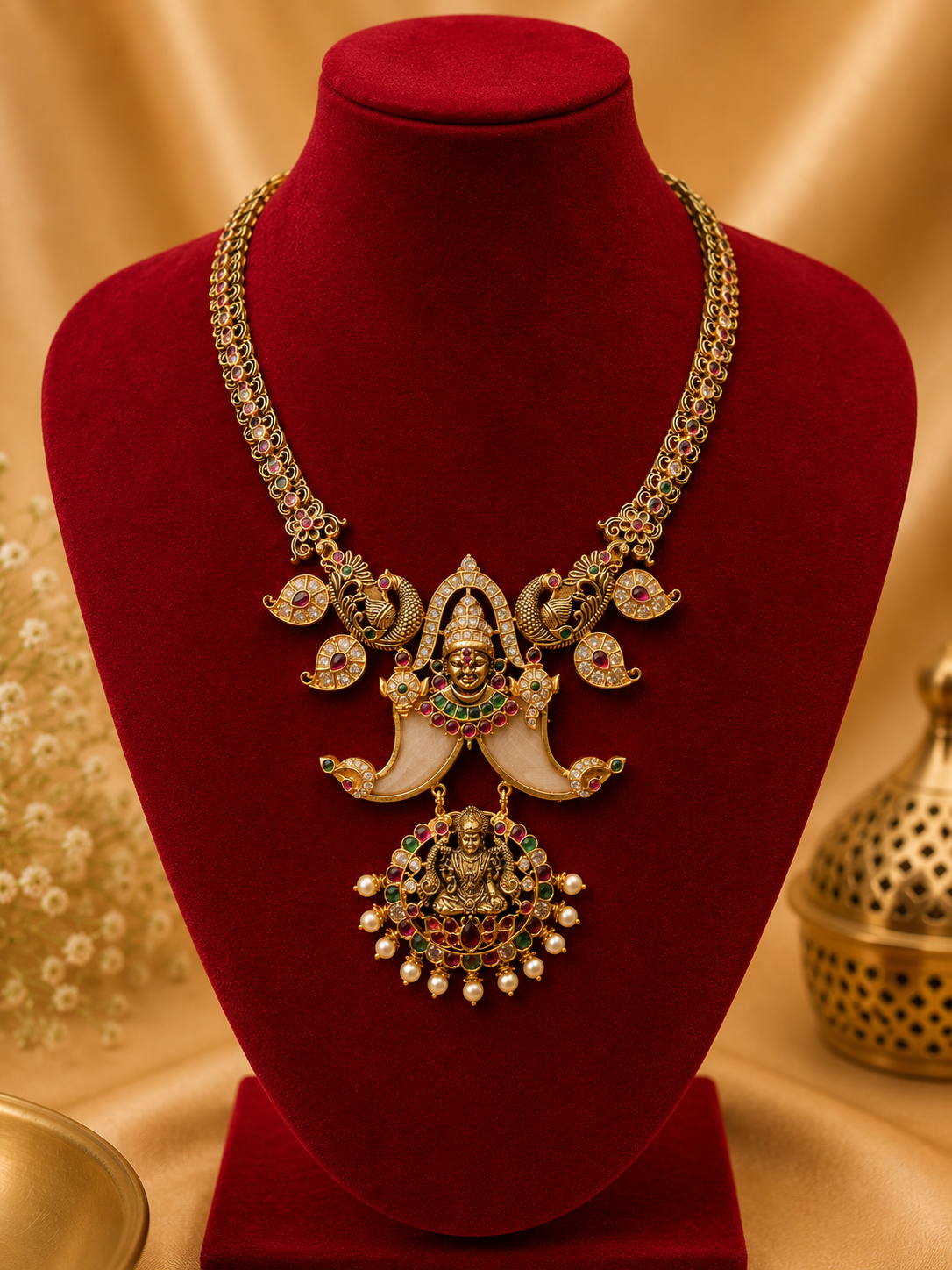 Statement Antique Lakshmi & Mango Design 1 Gram Gold Jewellery Set