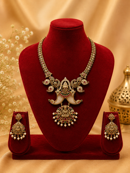 Statement Antique Lakshmi & Mango Design 1 Gram Gold Jewellery Set