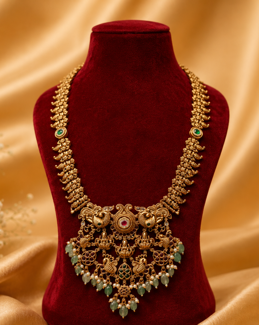 Antique Temple Long Haaram Lakshmi Jewellery Set