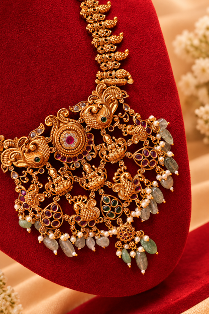 Antique Temple Long Haaram Lakshmi Jewellery Set