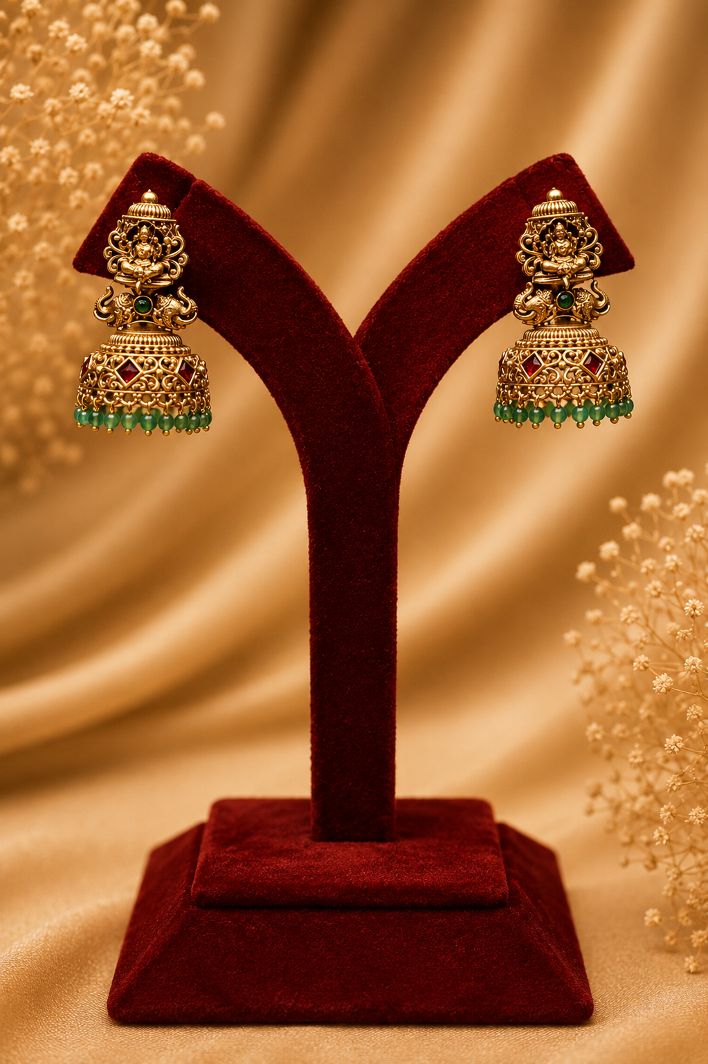 Antique Gold-Plated Nakshi Temple Choker Necklace Set with Lakshmi Pendant with Black Finish