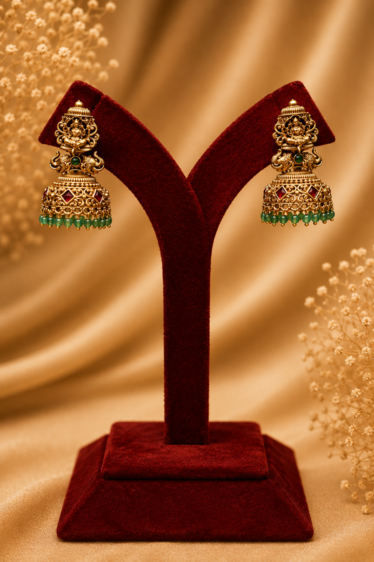 Antique Gold-Plated Nakshi Temple Choker Necklace Set with Lakshmi Pendant with Black Finish