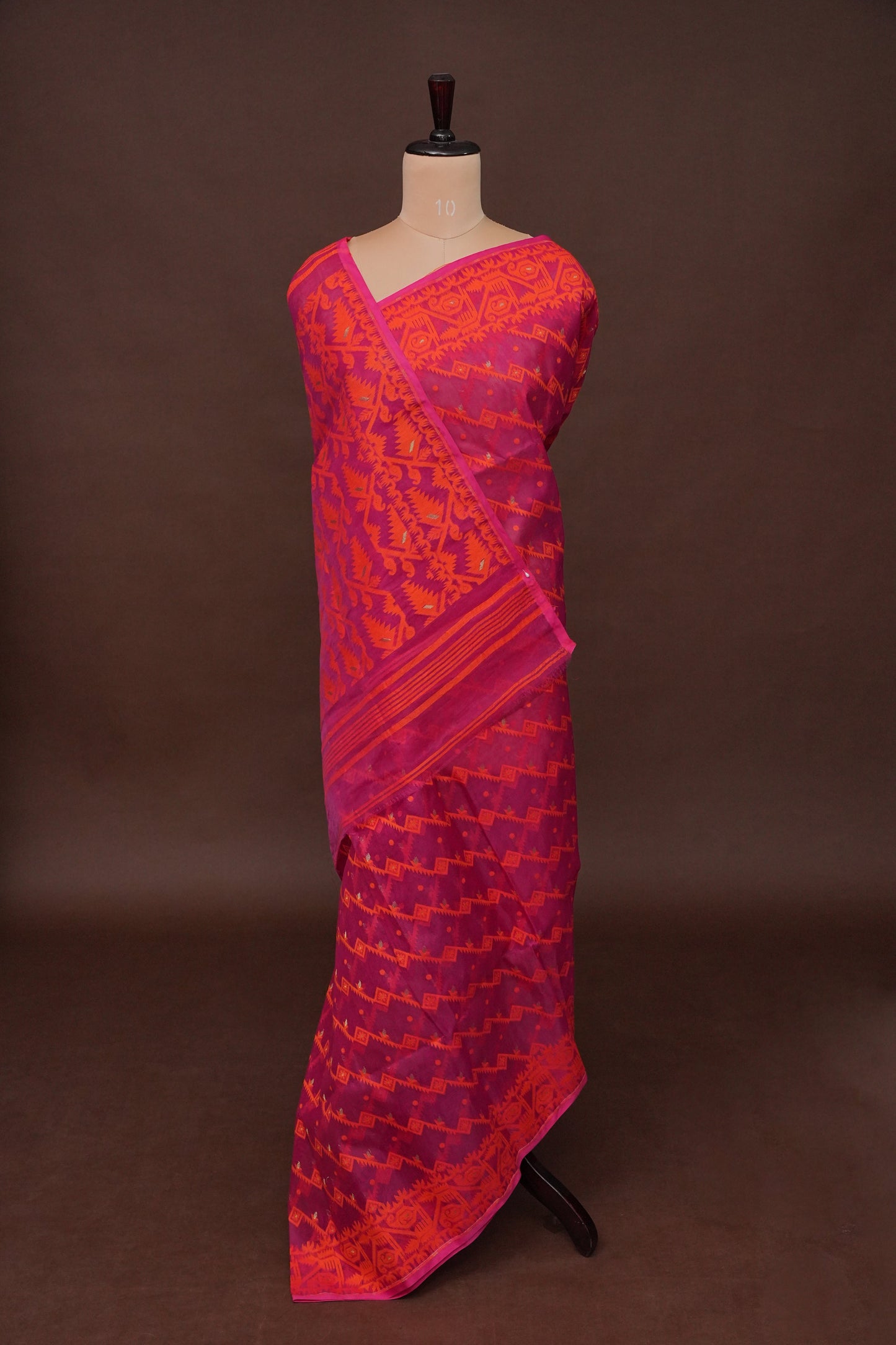 Handloom Jamdani Cotton Saree - Pink & Orange