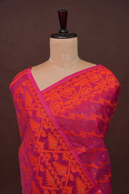 Handloom Jamdani Cotton Saree - Pink & Orange