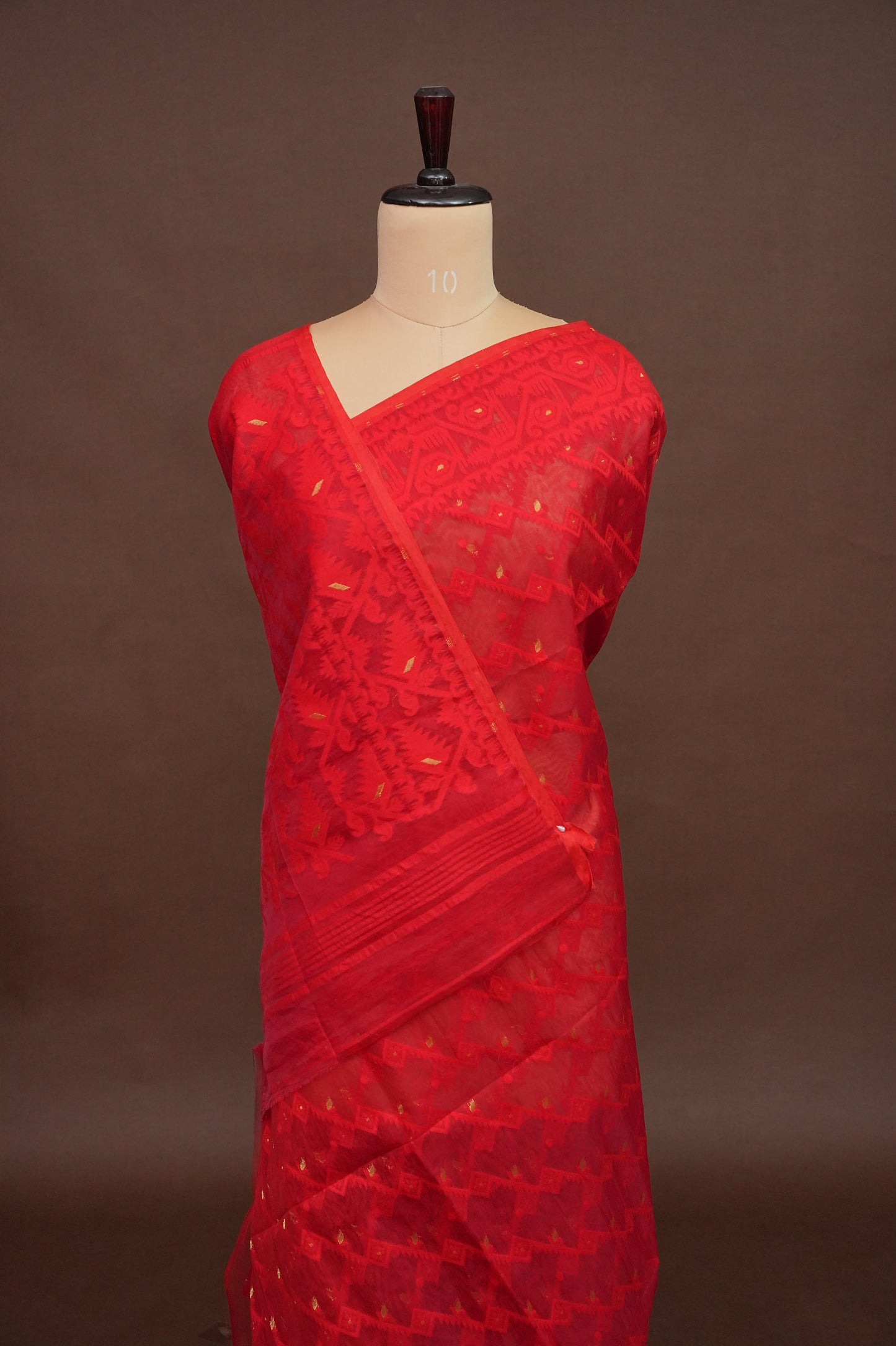 Handloom Jamdani Cotton Saree - Red