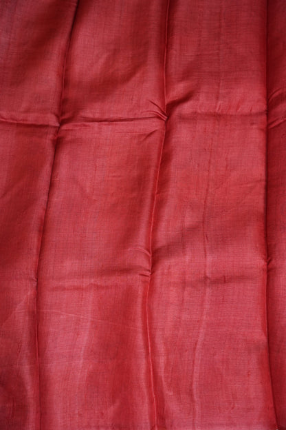 Pure Mulberry Silk Saree in Coral Red with Hand Painted Pen Kalamkari Art | Silk Mark Certified