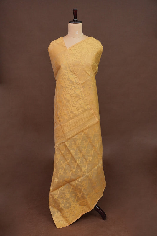 Handloom Jamdani Cotton Saree - Light Brown