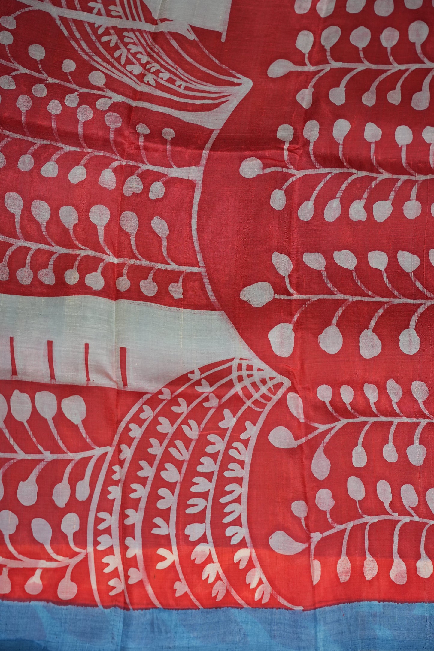 Pure Mulberry Silk Saree in Half White with Handmade Block Print | Silk Mark Certified