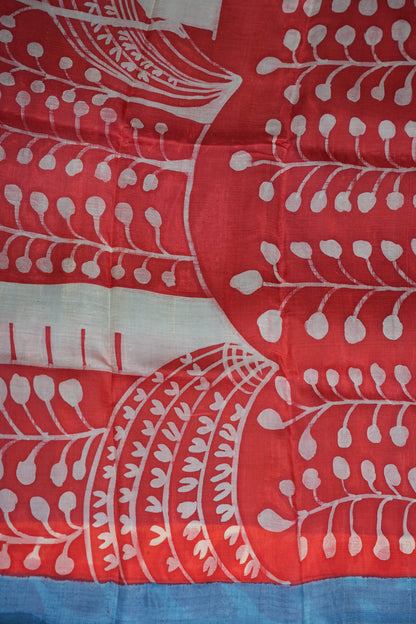 Pure Mulberry Silk Saree in Half White with Handmade Block Print | Silk Mark Certified