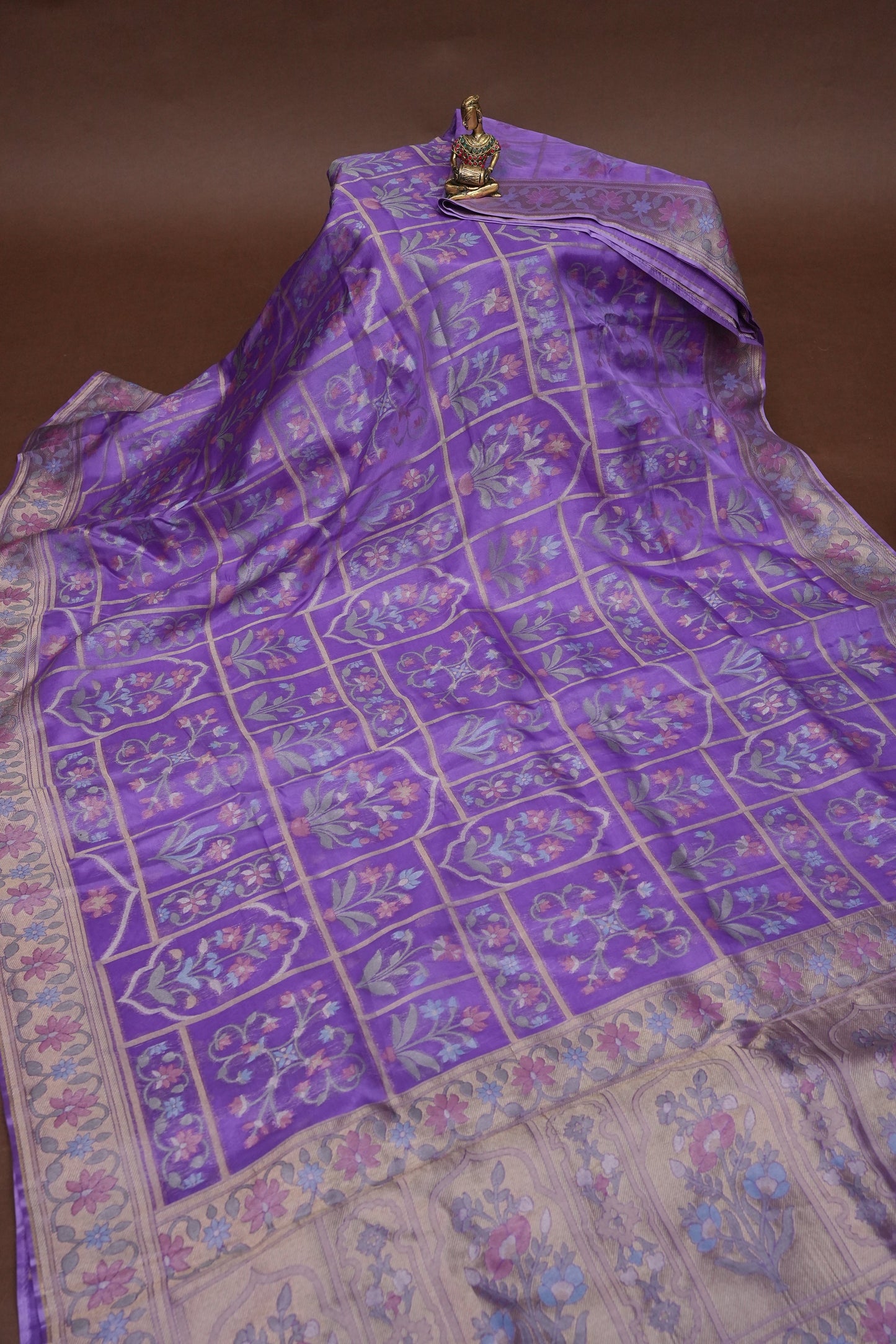 Lavender Woven Floral Tussar Georgette Saree with Zari Border