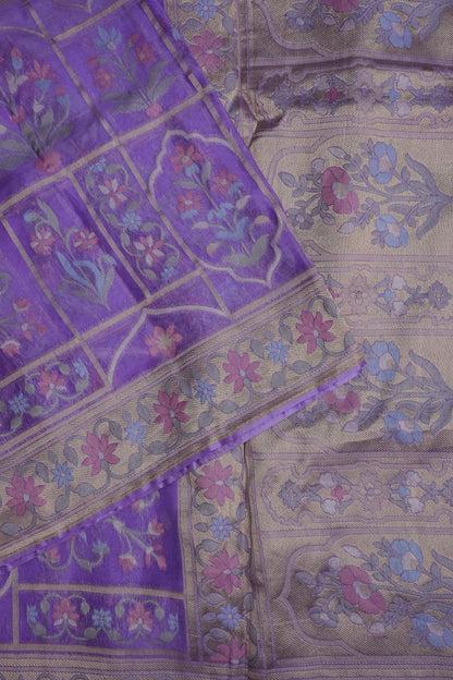 Lavender Woven Floral Tussar Georgette Saree with Zari Border