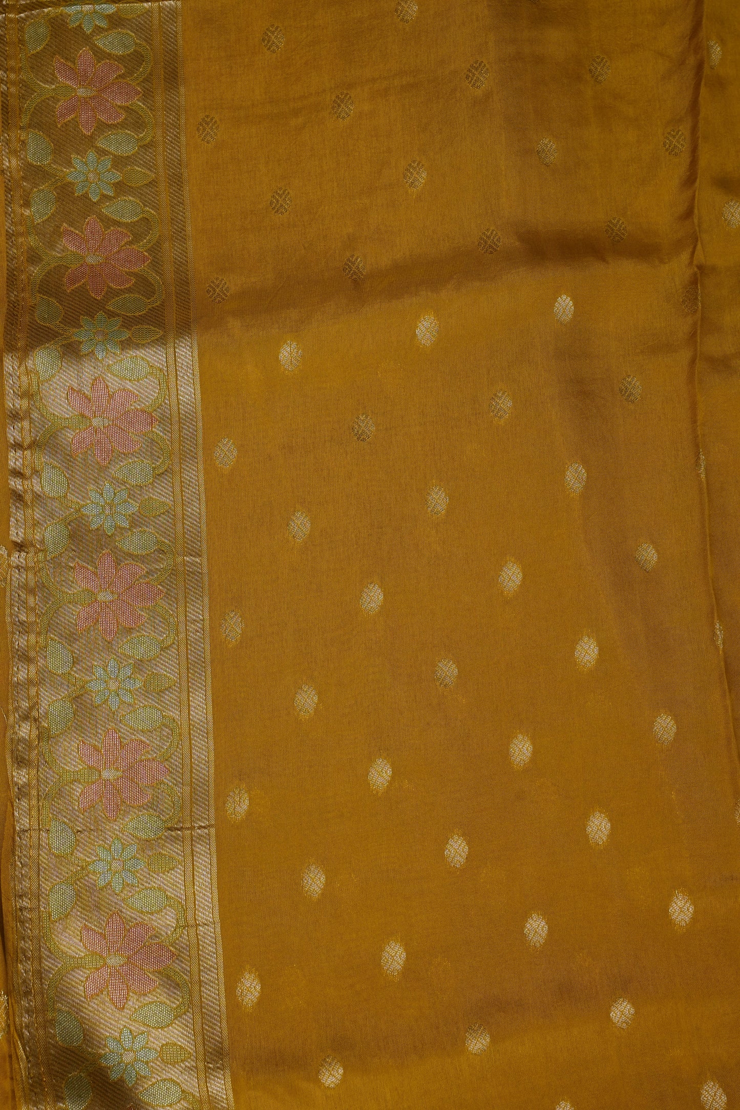 Mustard Yellow Woven Floral Tussar Georgette Saree with Zari Border