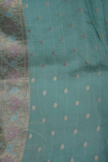 Sea Green Woven Floral Tussar Georgette Saree with Zari Border