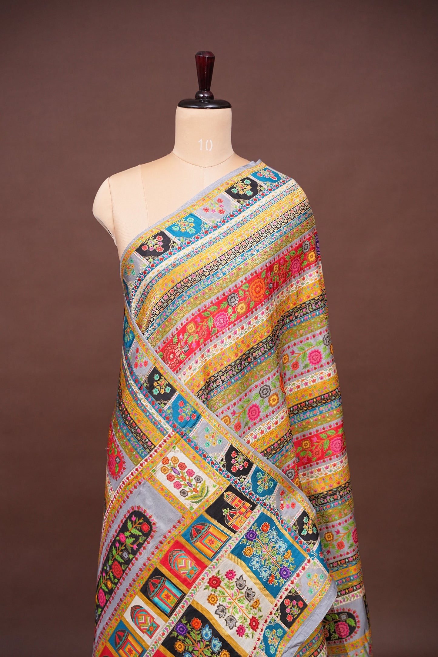 Kashmiri Pashmina Banarasi Story Telling Saree -Multicolor on Grey