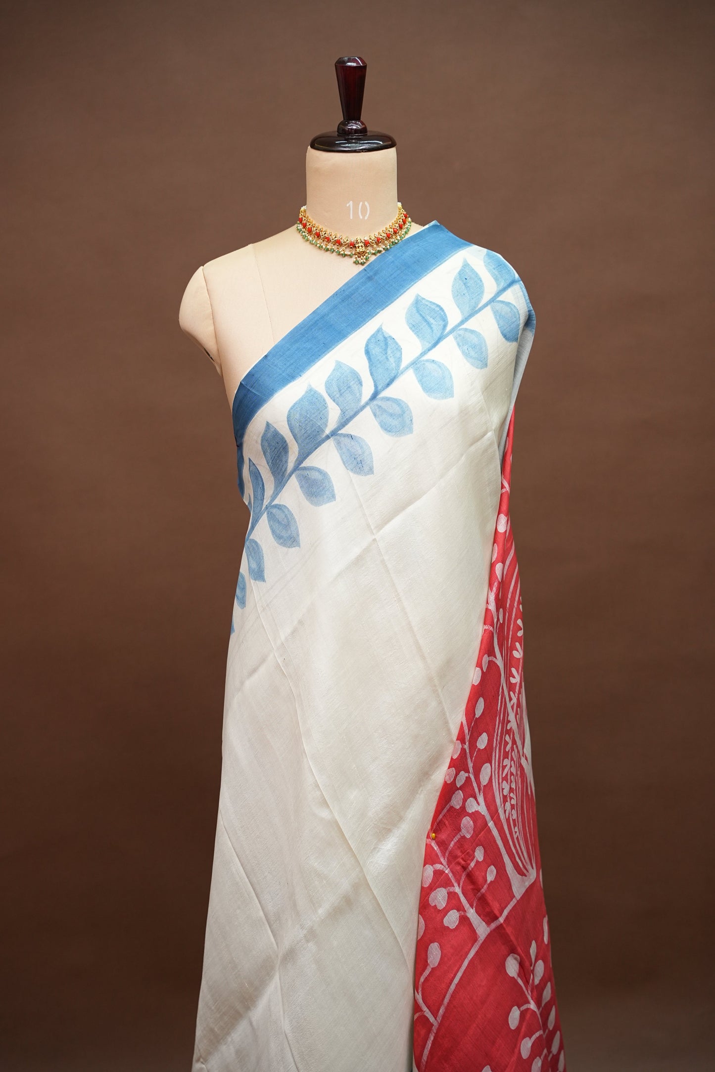 Pure Mulberry Silk Saree in Half White with Handmade Block Print | Silk Mark Certified