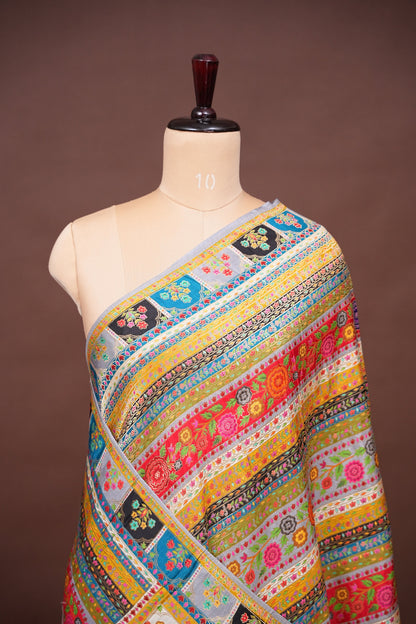 Kashmiri Pashmina Banarasi Story Telling Saree -Multicolor on Grey