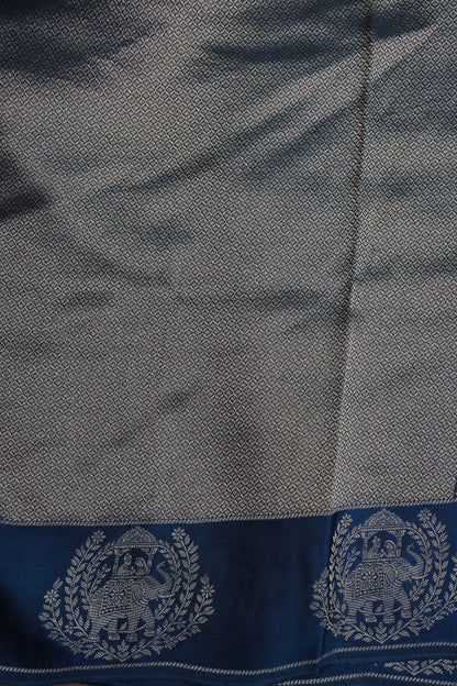 Peacock Blue Soft Banarasi Silk Saree with Traditional Elephant Motifs