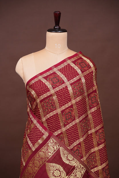 Bandhini Garchola Modal Silk Saree - Dark Maroon
