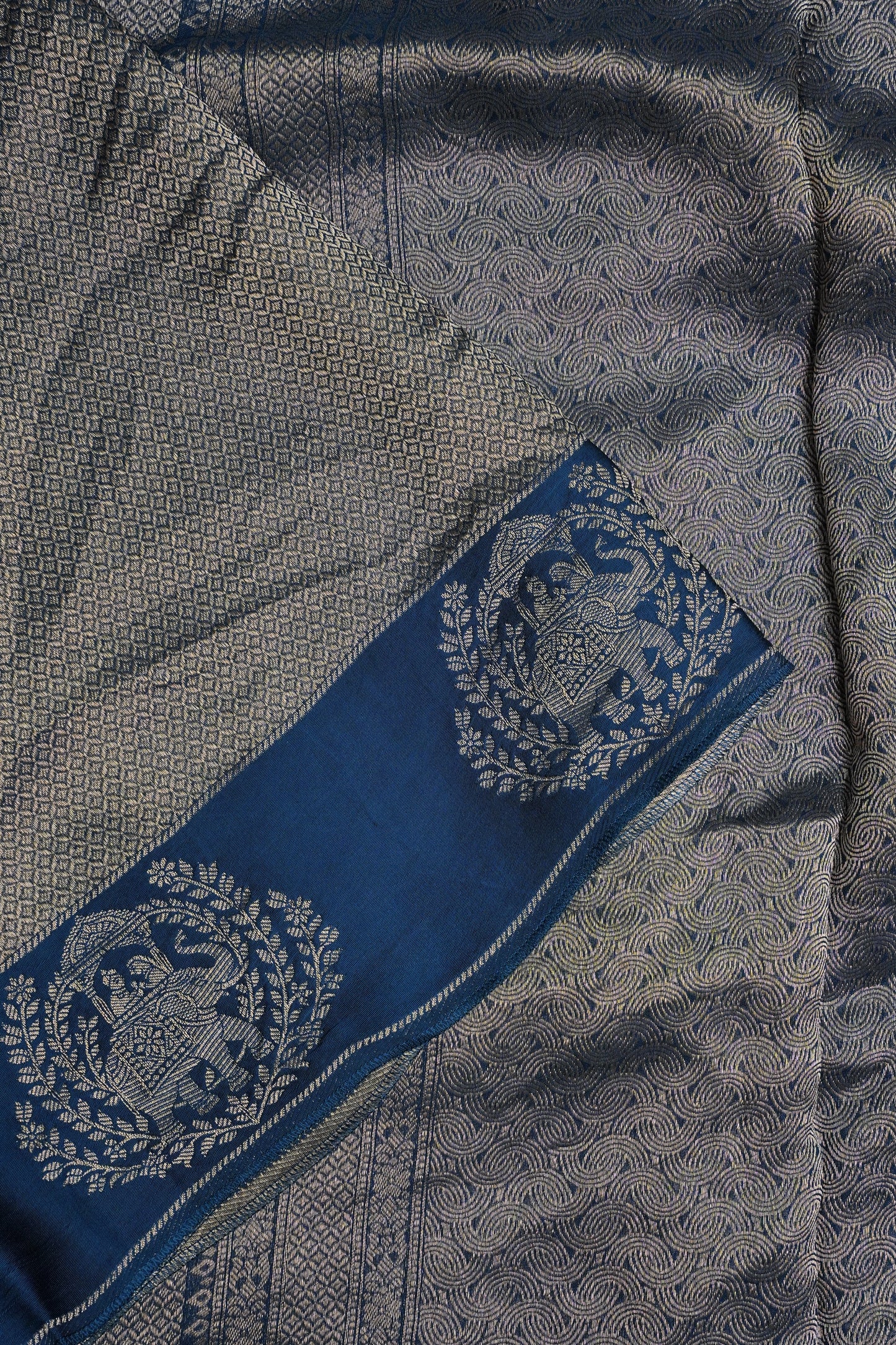 Peacock Blue Soft Banarasi Silk Saree with Traditional Elephant Motifs