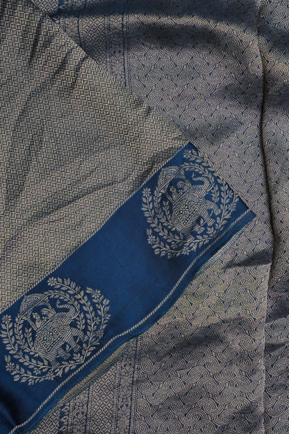 Peacock Blue Soft Banarasi Silk Saree with Traditional Elephant Motifs