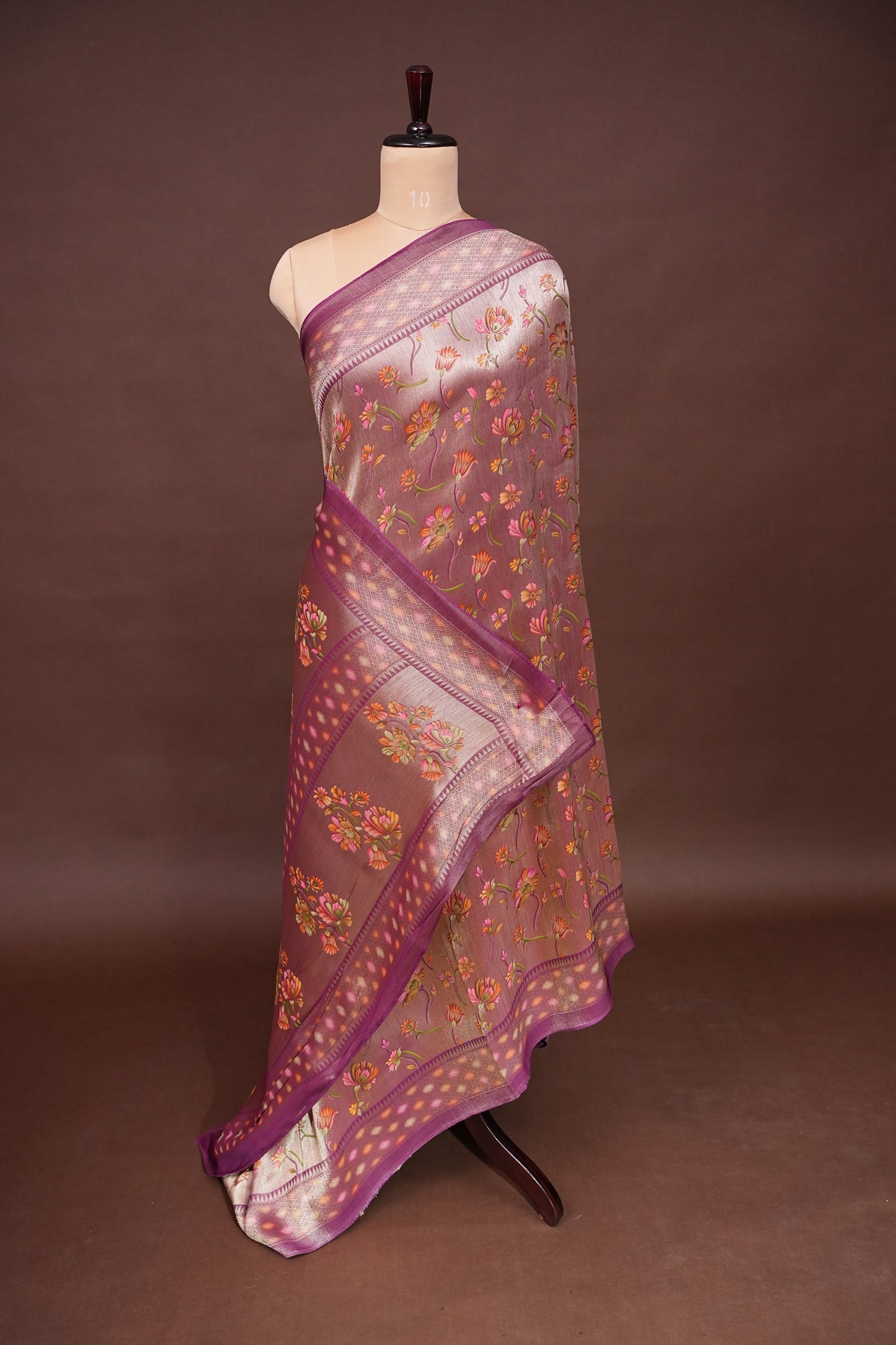 Kashmiri Pashmina Mellow Tissue Banarasi Saree - Wine