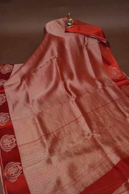 Burnt Orange Soft Banarasi Silk Saree with Traditional Elephant Motifs