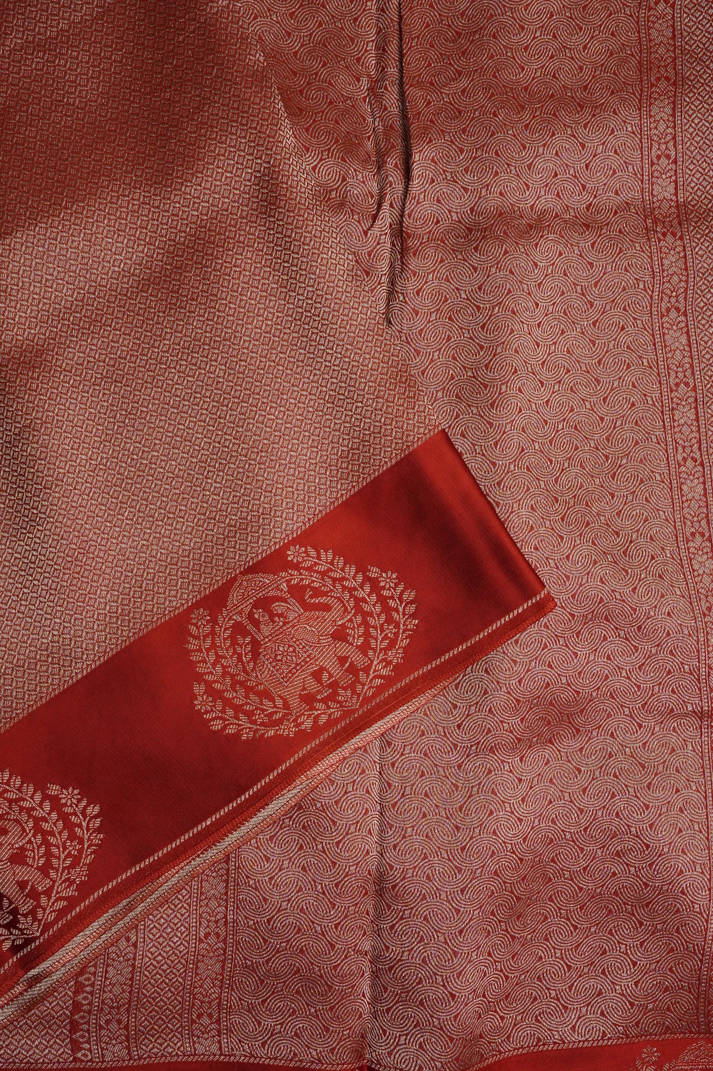Burnt Orange Soft Banarasi Silk Saree with Traditional Elephant Motifs
