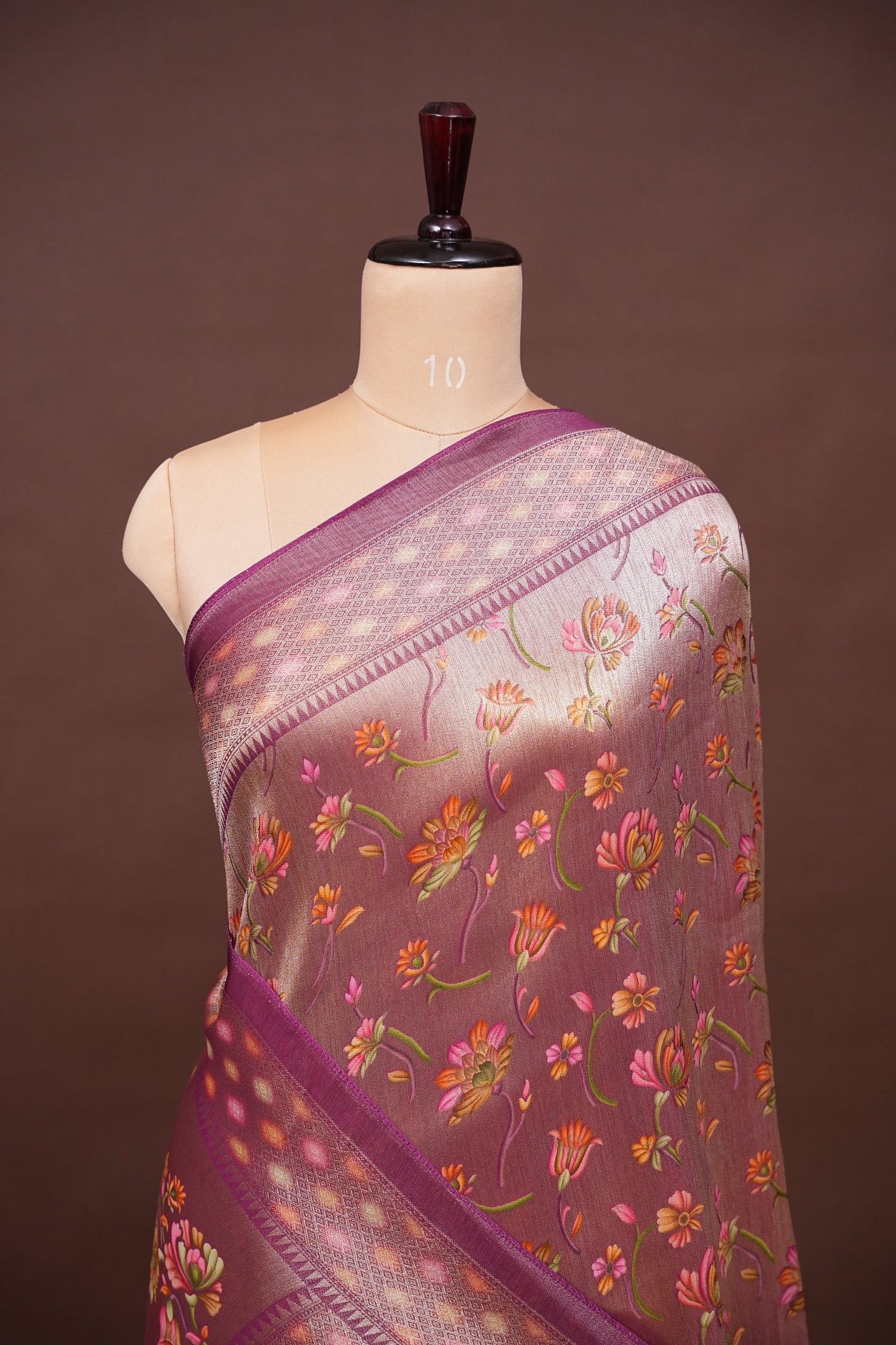 Kashmiri Pashmina Mellow Tissue Banarasi Saree - Wine