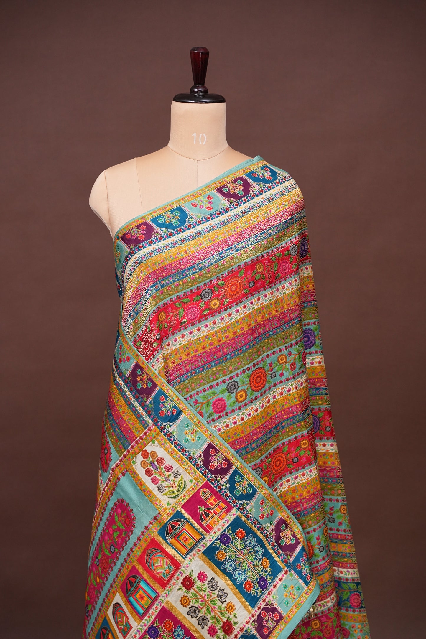 Kashmiri Pashmina Story Telling Banarasi Saree - Multicolor on Sea Green