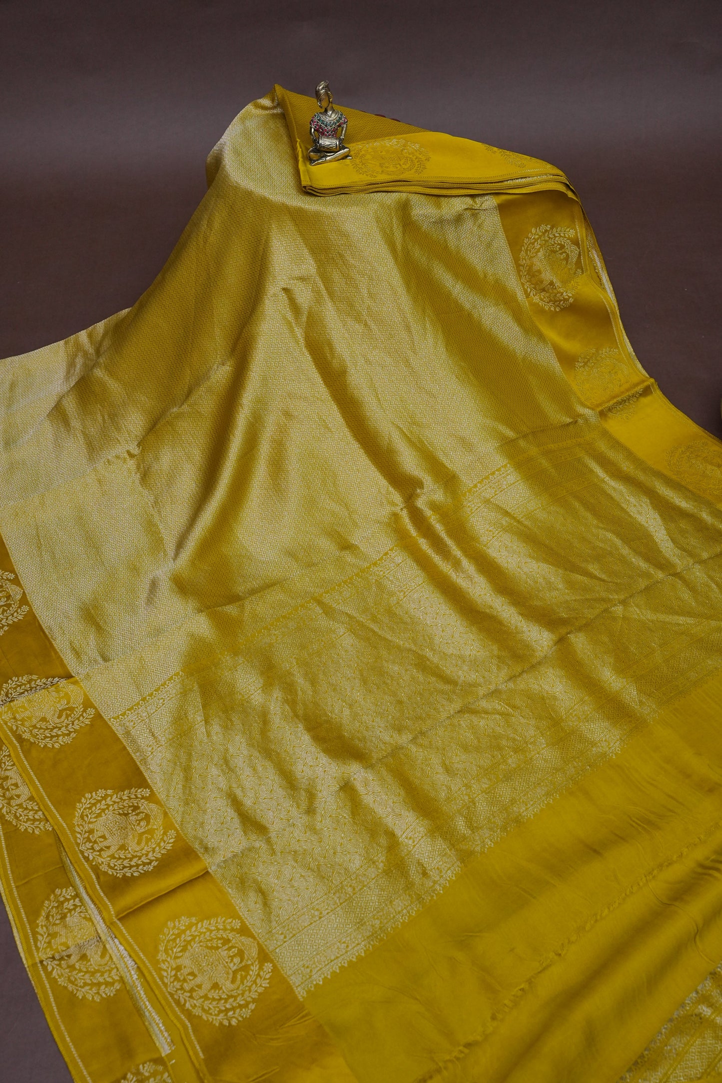 Sunshine Yellow Soft Banarasi Silk Saree with Traditional Elephant Motifs