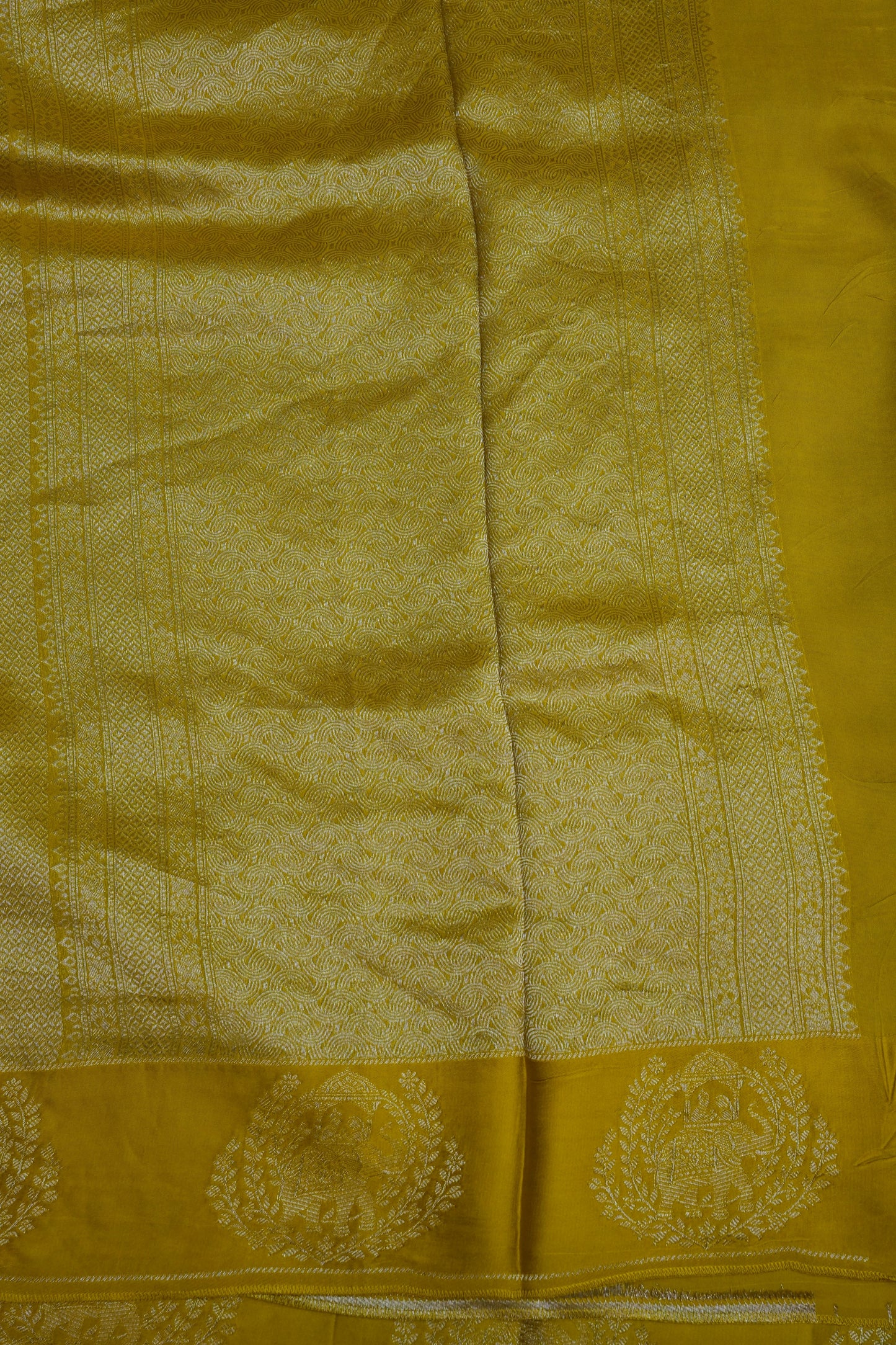 Sunshine Yellow Soft Banarasi Silk Saree with Traditional Elephant Motifs