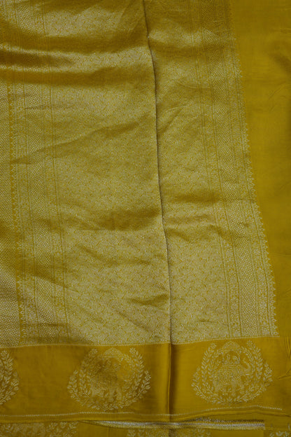 Sunshine Yellow Soft Banarasi Silk Saree with Traditional Elephant Motifs