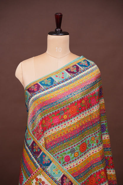 Kashmiri Pashmina Story Telling Banarasi Saree - Multicolor on Sea Green