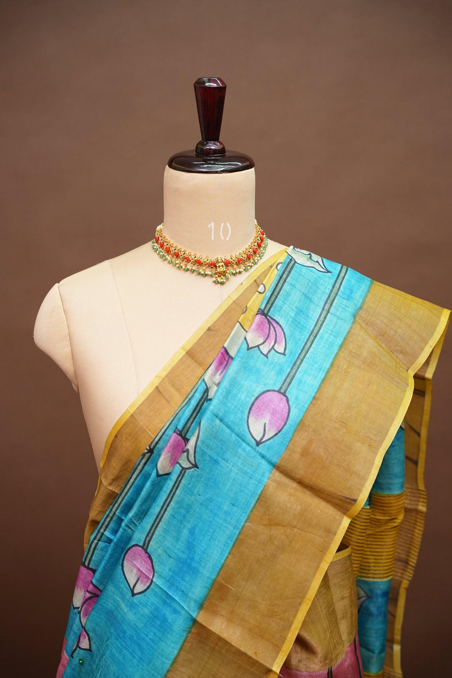 Pure Tussar Silk Saree in Rose Pink with Hand Painted Pen Kalamkari Pichwai Art | Silk Mark Certified