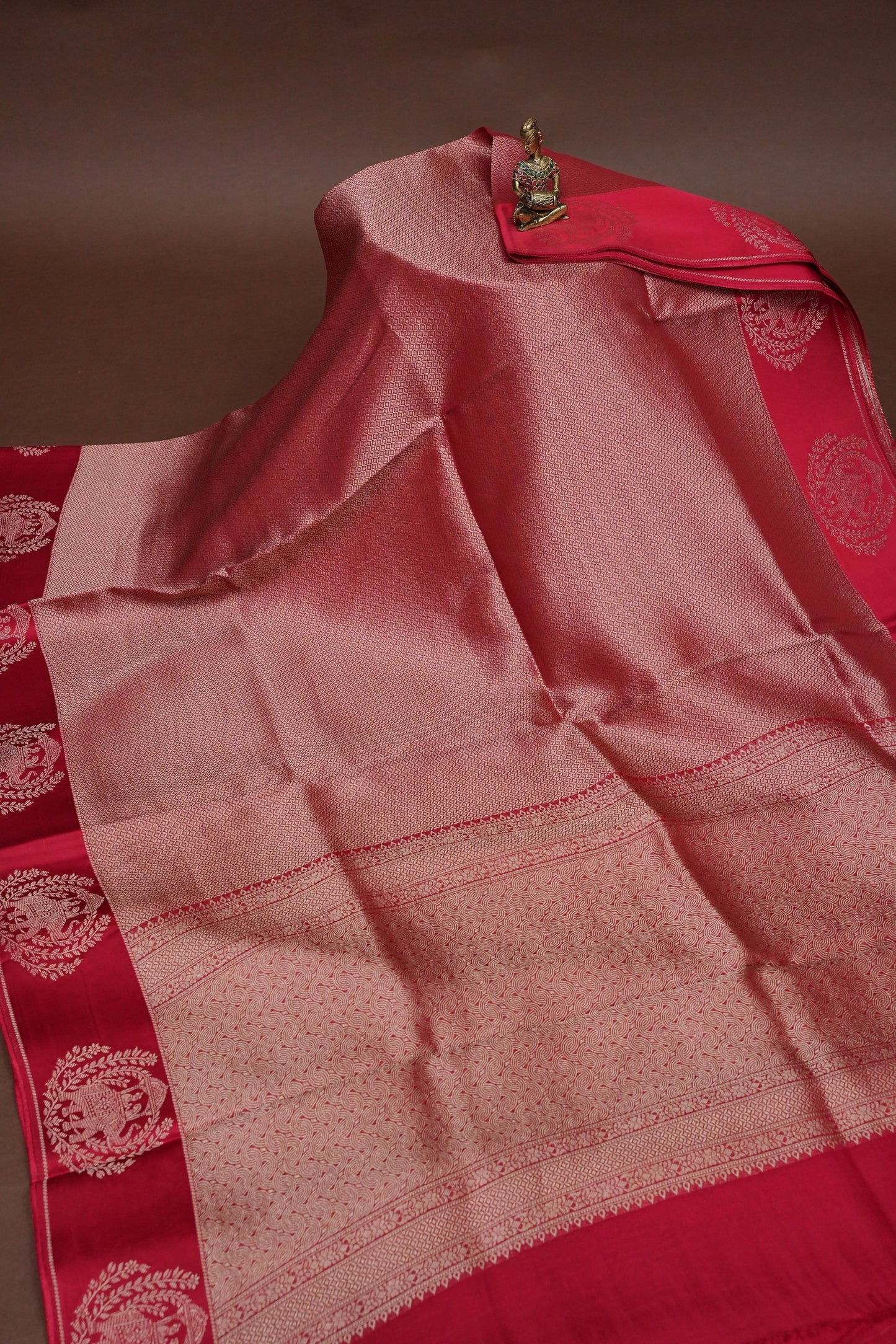 Royal Rani Pink Handwoven Banarasi Silk Saree with Elephant Motif Border