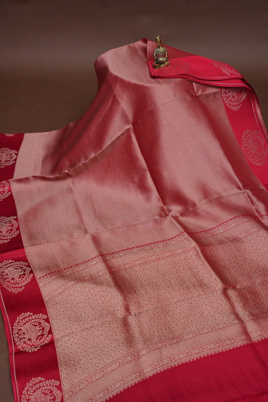 Royal Rani Pink Handwoven Banarasi Silk Saree with Elephant Motif Border