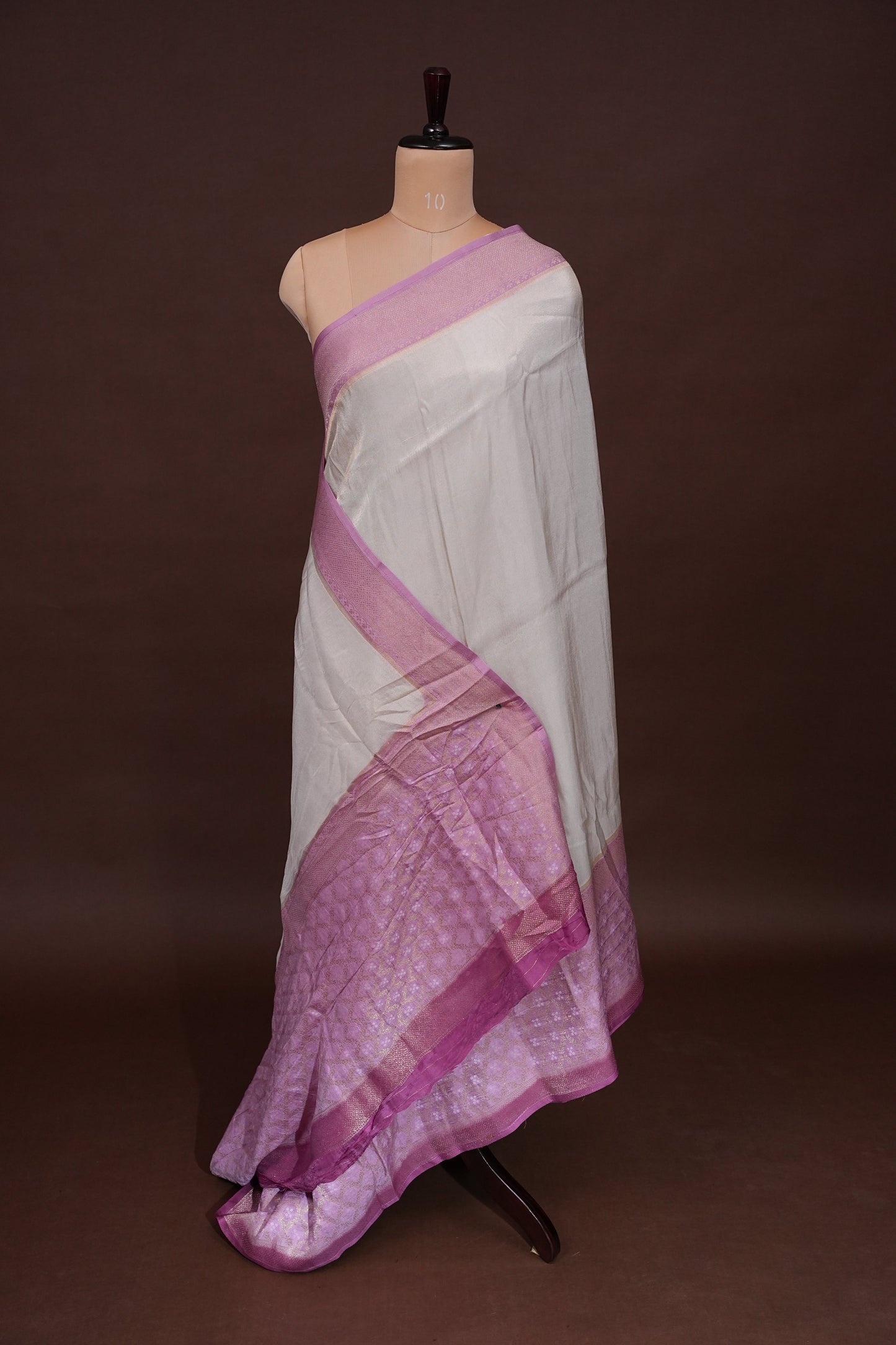 Kashmiri Pashmina Mellow Tissue Banarasi Saree - Ivory & Baby PInk