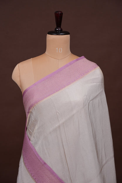 Kashmiri Pashmina Mellow Tissue Banarasi Saree - Ivory & Baby PInk