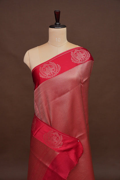 Royal Rani Pink Handwoven Banarasi Silk Saree with Elephant Motif Border