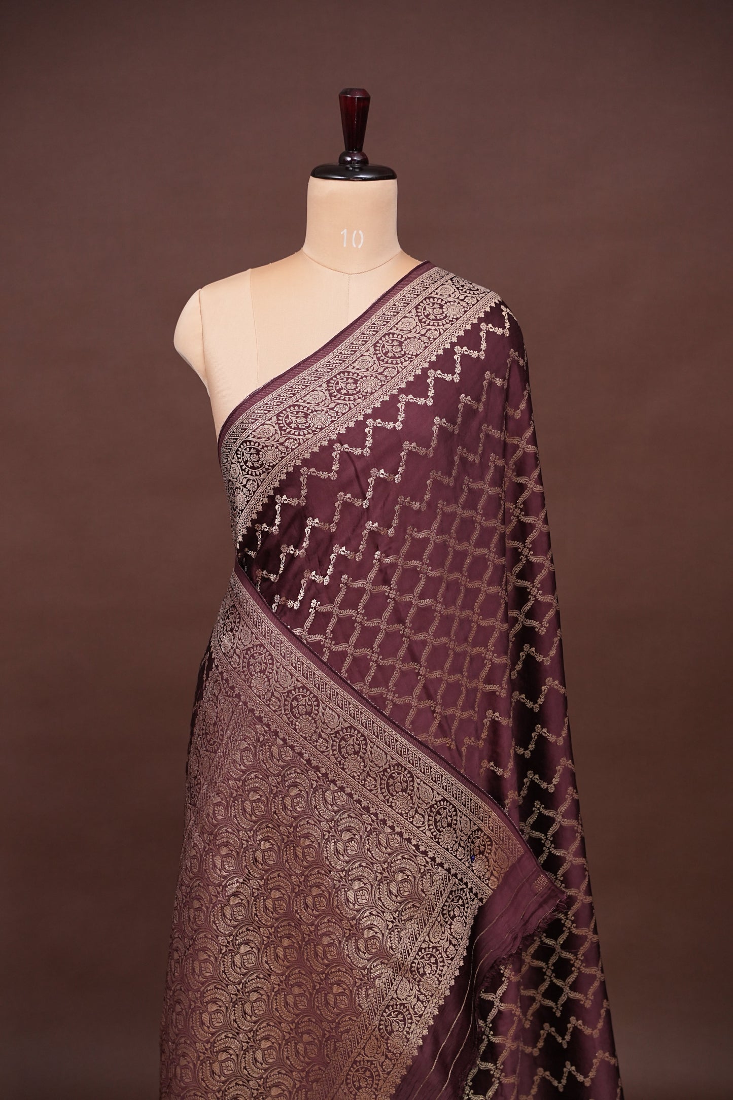 Geometric Mashru Silk Saree - Dark Chcolate